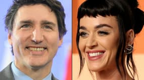 La chanteuse Katy Perry en mars 2025 et l'ex-Premier ministre canadien Justin Trudeau le 28 janvier 2025. 