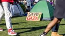 Une pancarte pro-palestiniennes sur le campus d'Harvard, le 22 avril 2024