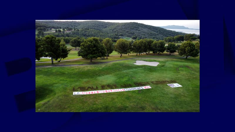 Des militants ont creusé "L'eau est bien commun" dans le golf de Bandol le 24 juin 2023.