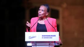 Christiane Taubira, candidate à l'élection présidentielle française, en meeting à Bordeaux le 27 janvier 2022
