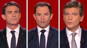 Manuel Valls, Benoît Hamon et Arnaud Montebourg, lors du deuxième débat de la primaire de la gauche