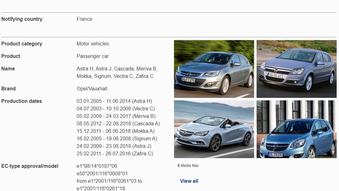 La fiche de rappel préventif pour les modèles Opel équipés d'airbags Takata potentiellement dangereux. La fiche de rappel préventif pour les modèles Opel équipés d'airbags Takata potentiellement dangereux.