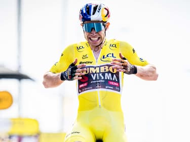 La joie de Wout Van Aert à l'arrivée de la 4e étape du Tour de France, le 5 juillet 2022
