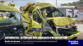 Ces véhicules d'intervention sont exposés détruits pour sensibiliser au risque d'accident sur l'autoroute 