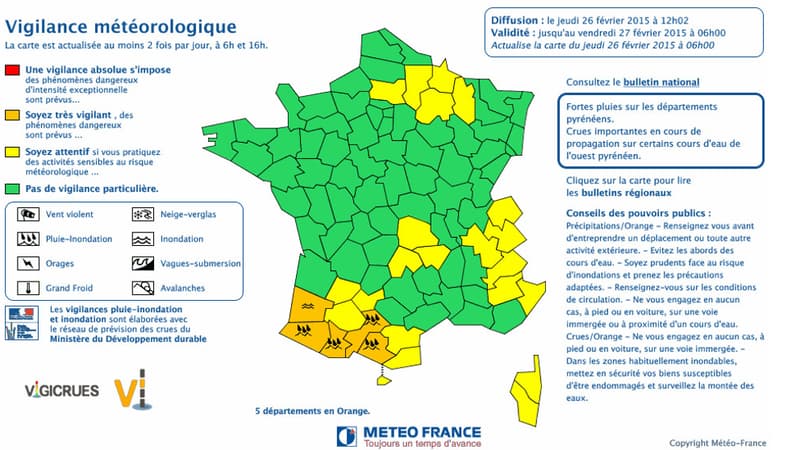 Cinq départements sont toujours placés en vigilance orange pluie-inondation ou crue