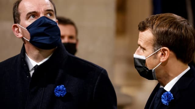Le Premier ministre franças Jean Castex (g) et le président français Emmanuel Macron le 11 novembre 2020 à Paris
