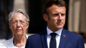 Le président français Emmanuel Macron et la Première ministre Elisabeth Borne, le 18 juin 2022 à Suresnes près de Paris