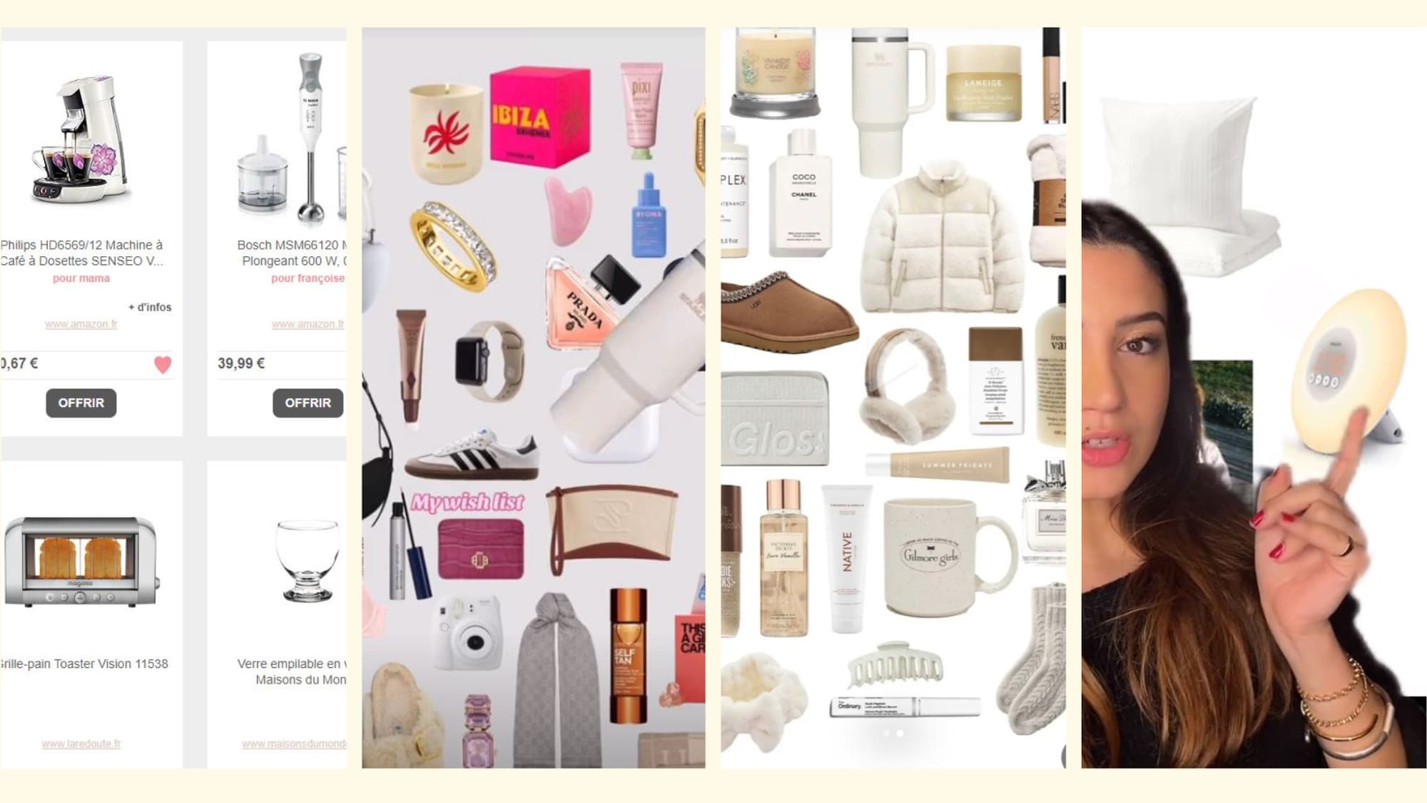 Des exemples de wishlists sous formats différents: vidéo, plateforme web, "vision board". Des exemples de wishlists sous formats différents: vidéo, plateforme web, "vision board".
