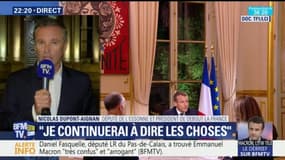 "Il a vu Tartuffe au théâtre? Eh bien c'était un super Tartuffe". Dupont-Aignan ironise sur l'interview présidentielle de Macron