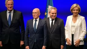 Michel Barnier, Eric Ciotti, Xavier Bertrand et Valérie Pécresse devant le Conseil national des Républicains, le 20 novembre 2021 à Issy-les-Moulineaux (Hauts-de-Seine)