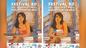 L'affiche du festival BD de Dieppe avant et après modification.