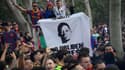 Une banderole "Nous n'oublions pas, Judas" contre Ousmane Dembélé avant Barça-PSG en Ligue des champions, le 16 avril 2024