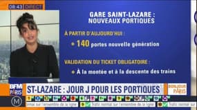 Des portiques désormais installés gare Saint-Lazare: la validation du ticket ou Pass Navigo devient obligatoire