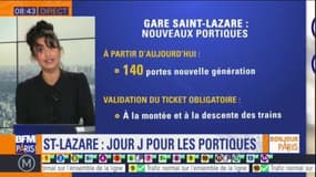 Des portiques désormais installés gare Saint-Lazare: la validation du ticket ou Pass Navigo devient obligatoire