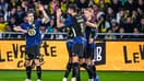 Les joueurs de Lille fêtent le but d'Haraldsson à La Beaujoire, 19 octobre 2025
