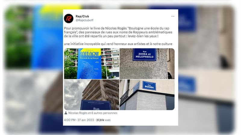Plusieurs rues de Boulogne-Billancourt ont été rebaptisées avec des noms de rappeurs pour la promotion du livre "Boulogne, une école du rap français"