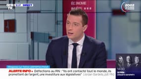 Jordan Bardella souhaite qu'Éric Zemmour "puisse appeler à voter Marine Le Pen au second tour" de la présidentielle