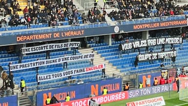 Les banderoles déployées par les ultras de Montpellier en début de match face à Nantes