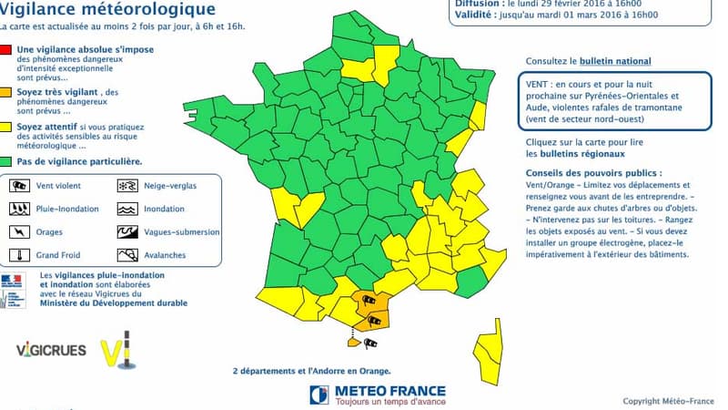 Vigilance orange maintenue dans deux départements du sud.