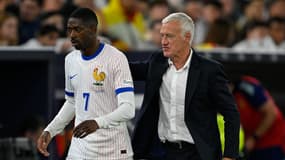 Ousmane Dembélé et Didier Deschamps lors de France-Espagne, le 05/06/2025