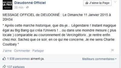 Message de Dieudonné juste après la Marche Républicaine