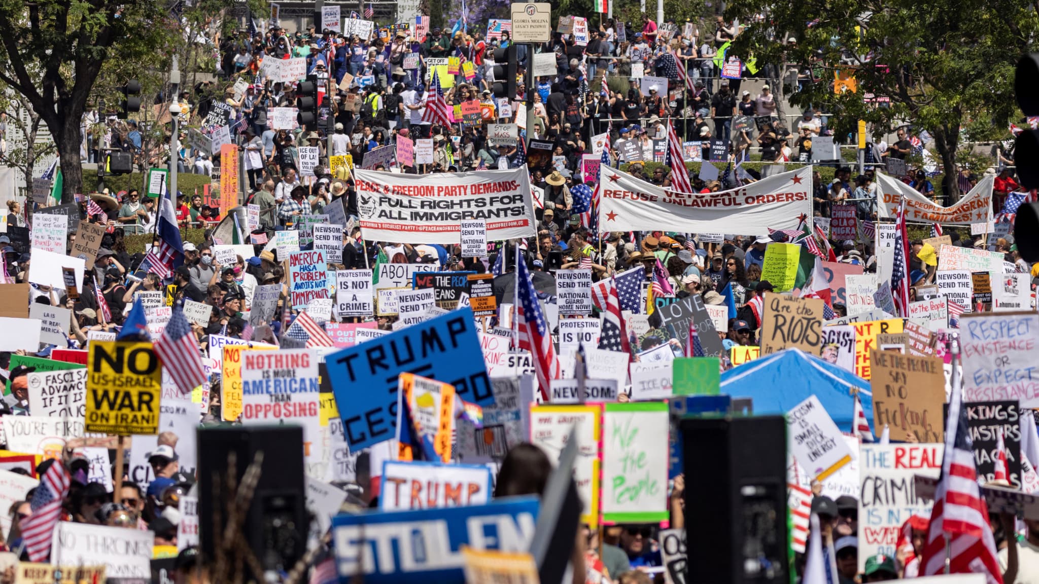 A manifestation of "No Reyes" against Donald Trump in Los Angeles, June 14, 2025 A manifestation of "No Reyes" against Donald Trump in Los Angeles, June 14, 2025