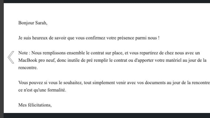 Faux courrier de recrutement Faux courrier de recrutement