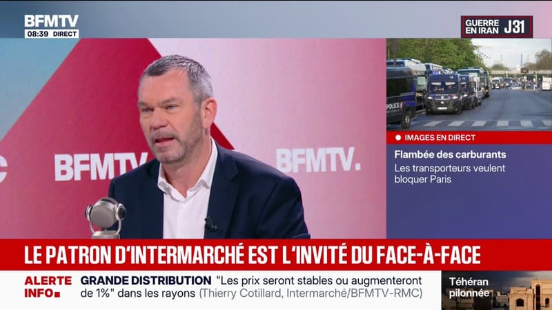 Thierry Cotillard, président du groupement "Les Mousquetaires", annonce des baisses de prix sur "1.500 produits"