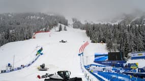 L'aire d'arrivée damée à Cortina d'Ampezzo à la veille du début des Mondiaux de ski alpin, le 7 février 2021