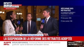 Suspension de la réforme des retraites: "Nous avons été fidèles à nos convictions", affirme Laure Lavalette (RN)