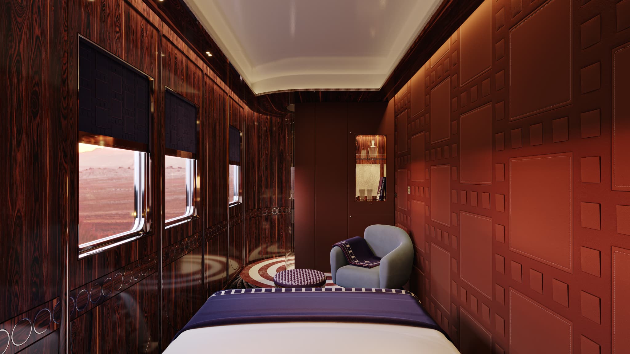 Intérieur d'une voiture de l'Orient Express du groupe Accor