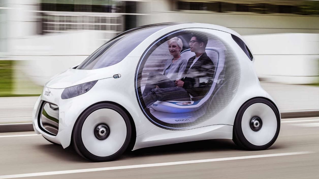 2,70 mètres de long, deux places et pas de volant pour ce concept Smart, dévoilé au salon automobile de Francfort (Allemagne) dans une dizaine de jours. 2,70 mètres de long, deux places et pas de volant pour ce concept Smart, dévoilé au salon automobile de Francfort (Allemagne) dans une dizaine de jours.