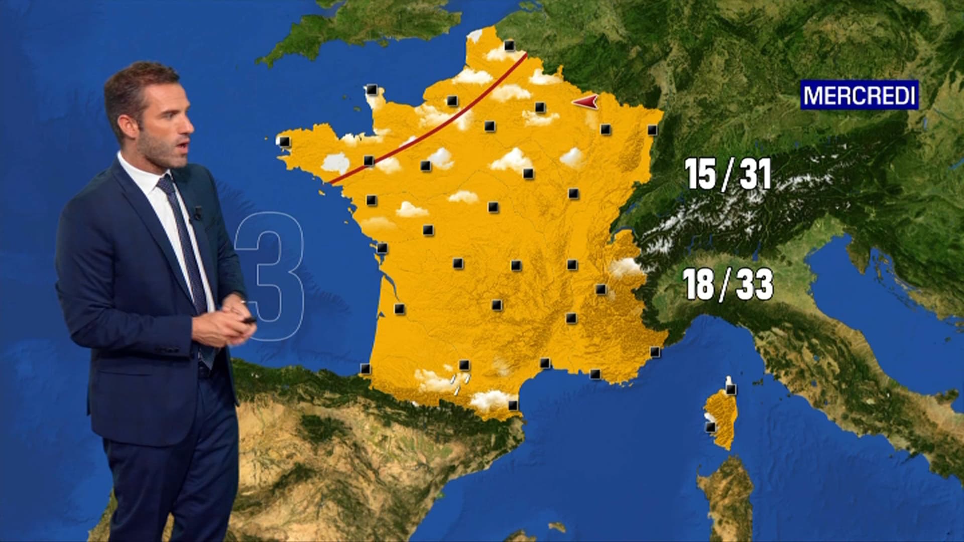 Les températures prévues en France, ce mercredi. Les températures prévues en France, ce mercredi.