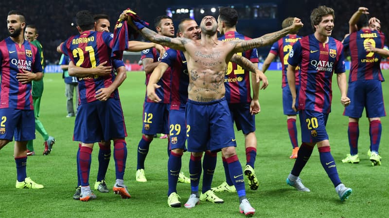 Daniel Alves et la joie des joueurs du Barça