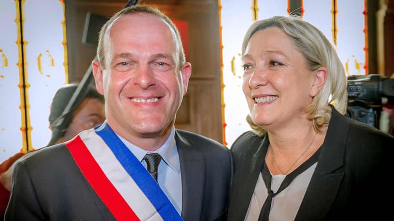 Le maire d'Hénin-Beaumont, Steeve Briois, ici aux côtés de Marine Le Pen, a perdu le procès en diffamation qu'il a notamment intenté à l'élu d'opposition PCF David Noël. (Photo d'illustration)