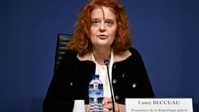 La procureure de Paris, Laure Beccuau, lors d'une conférence de presse le 24 février 2024 à Paris 