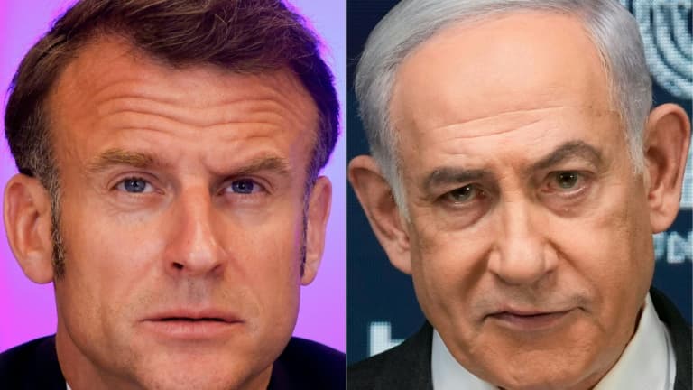 Combo des photos du président français Emmanuel Macron et du Premier ministre israélien Benjamin Netanyahu