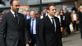 Edouard Philippe et Emmanuel Macron à Saint-Etienne-du-Rouvray le 26 juillet 2017. - 