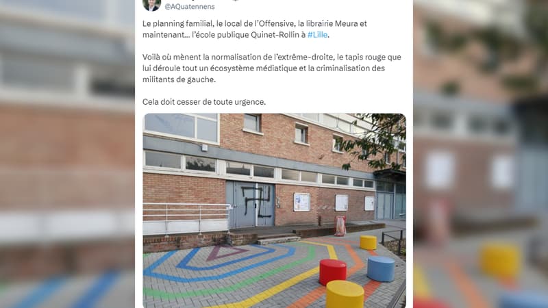 Lille: une croix gammée taguée sur l'école Quinet-Rollin, la mairie porte plainte