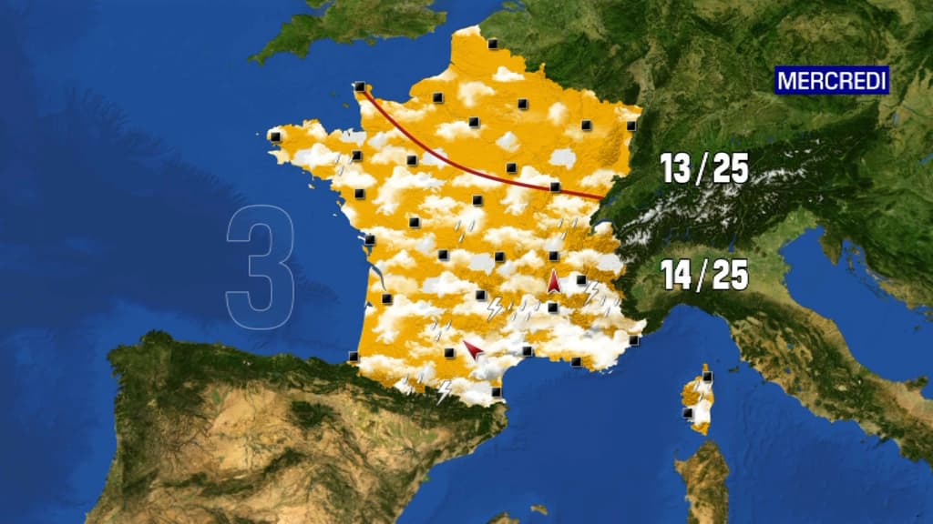 Les prévisions météorologiques pour le mercredi 2 juin 2021.