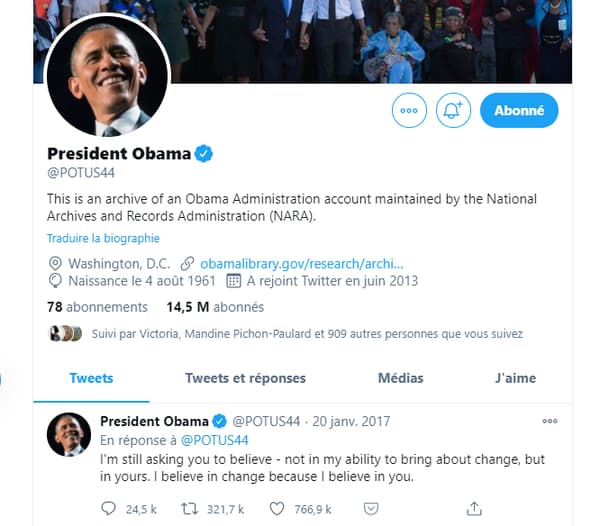 Le compte Twitter d'archives du président Obama