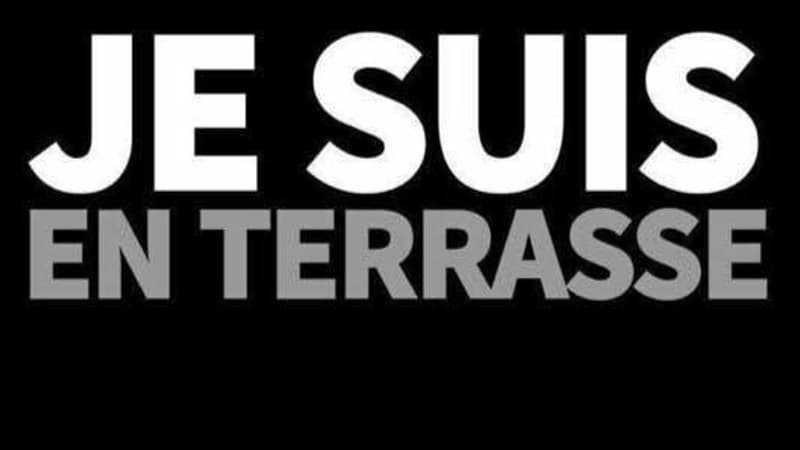 Le slogan "Je suis en terrasse", qui a émergé après les attentats du 13-Novembre à Paris et en Seine-Saint-Denis, reprend les codes du slogan "Je suis Charlie".