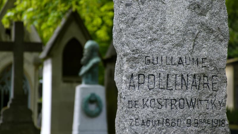 Tombe de Guillaume Apollinaire au cimetière du Père-Lachaise à Paris. 