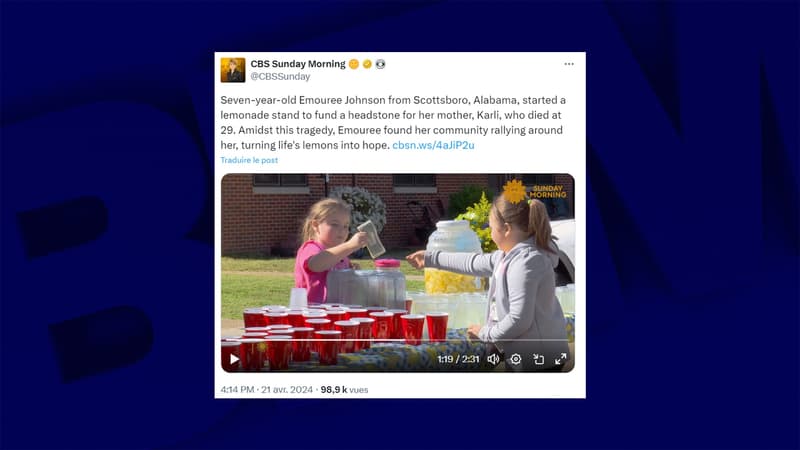 Emouree, 7 ans, derrière son stand de limonade à Scottsboro, en Alabama.