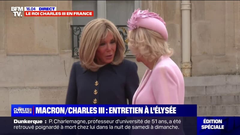 La reine Camilla quitte l'Élysée accompagnée de Brigitte Macron