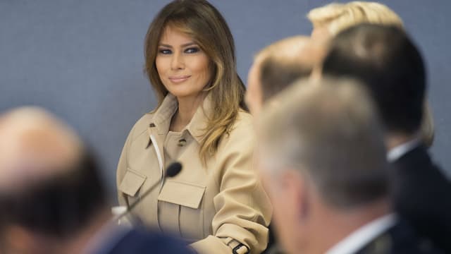 Melania Trump dans les quartiers généraux de la coordination des services d'urgence, le 6 juin 2018 à Washington DC.