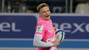 Le joie de l'arrière du Stade Français Léo Barré après son essai contre Leicester  