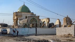 Les restes de la mosquée Al-Nouri, à Mossoul, où avait été proclamé en 2014 le califat de Daesh par Abou Bakr al-Baghdadi