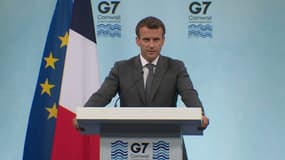 Emmanuel Macron au G7 face à la presse. 