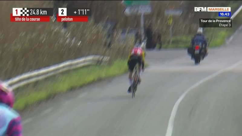 Une première attaque dans l'échappée ! Simon Carr tente un coup de poker mais se ravise rapidement.